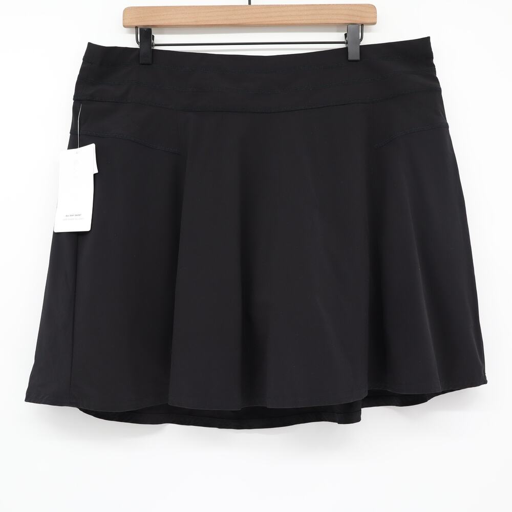 Athleta Women's All Day Skort Black Aline Flair Tennis Golf Athleisure Sz 16 NEW